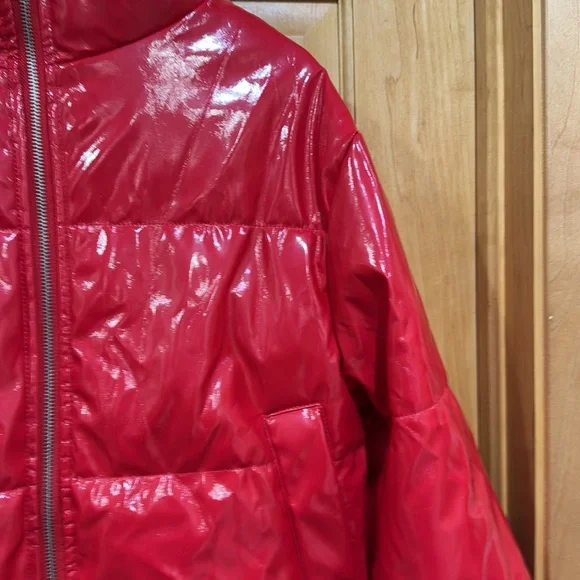 Love tree red pleather puffer jacket coat size M - Picture 6 of 13